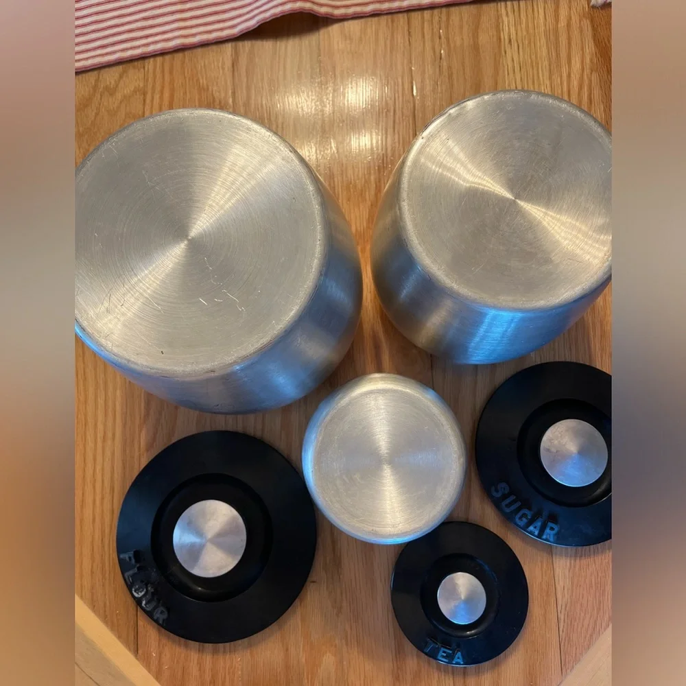 Vintage Kromex Spun aluminum Metal Kitchen Canister Set - Flour Sugar Tea